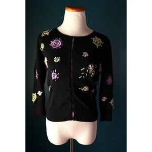 Vintage Joseph A Embroidered Floral Cardigan Sweater Hook And Eye Cottagecore PS